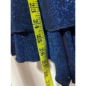 CHICME Women's Navy Blue Glitter Off Shoulder Ruffle Mini Dress Size L thumbnail 5