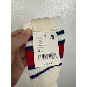 Free People Varsity Stripe Crew Socks White Red Blue Ribbed Athletic NWT thumbnail 3