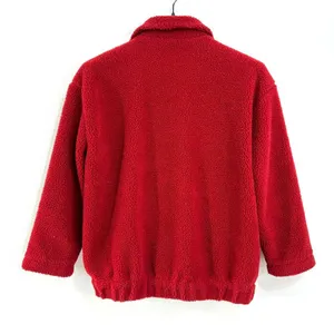 American Eagle Womens Large Fleece Teddy Jacket Red Full-Zip Pouch Pockets Cozy thumbnail 2