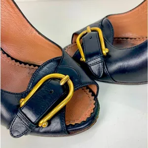 YVES SAINT LAURENT Black Leather Sling Back Heels - Size 36.5 thumbnail 7