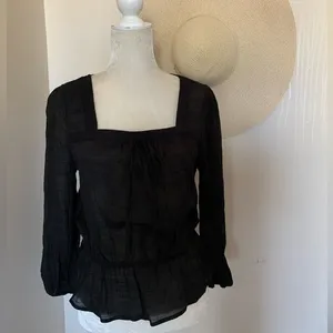 June & Hudson Nordstrom Black Sheer Peasant Boho Long‎ Sleeve Top Size M… thumbnail 2