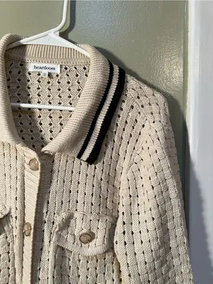 Heartloom Womens Sz Large Posey Cardi Cardigan Sweater Beige Black Marble Button thumbnail 9