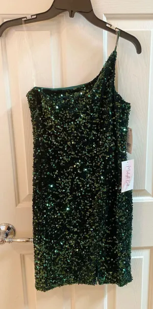 Midnight Doll Hunter Green Sequence Mini Dress thumbnail 1