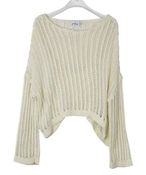 Princess Polly Cream Open Knit Cropped Sweater with Drop Shoulder XS Small Wool thumbnail 1