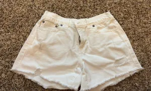 Aerie White Jean Shorts Elastic Waist thumbnail 1