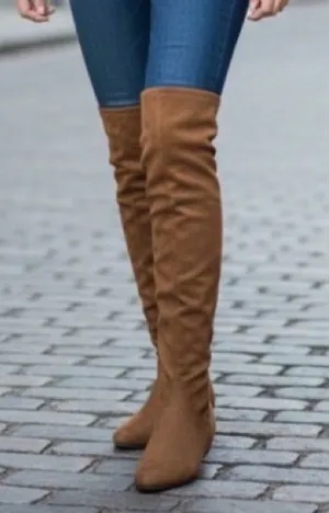 NWB!! Shoe Dazzle Over the Knee Boots in Camel Faux Suede Size 7.5 thumbnail 1