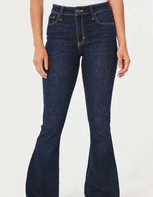 Hollister Women's Dark Blue Flared Jeans thumbnail 3