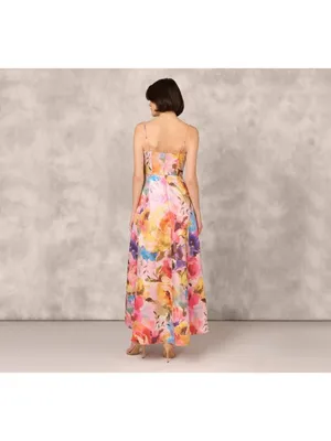 Aidan Mattox Adrianna Pappel Metallic Floral Jacquard Gown Pockets NWT US 6 Flaw thumbnail 7