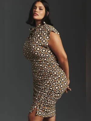 NWT Anthropologie Geometric The Maya Ruched Cowl-Neck Dress Printed Mini 2X thumbnail 3