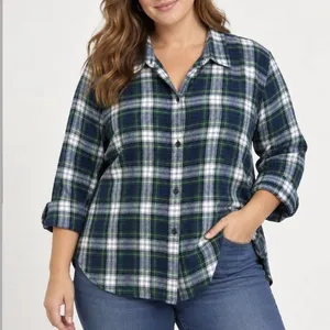 LL Bean Scotch Plaid Cotton Flannel Button Shirt Relaxed Fit 3X Green White thumbnail 1