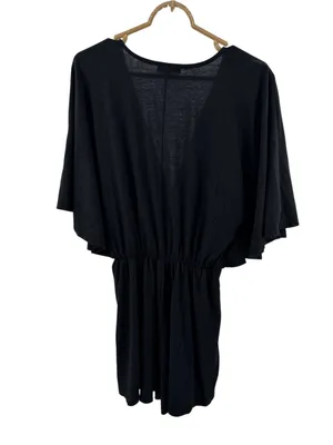 Z Supply Black Jumpsuit Romper deep V-neck faux wrap batwing sleeve M coverup thumbnail 2