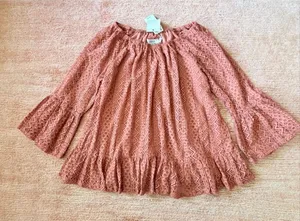 Cupio Lace Off Shoulder Peasant Blouse Pink Bell Sleeve Boho Top L NWT thumbnail 1