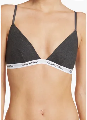Calvin Klein Modern Cotton Unlined Triangle Bra - Black/White ~Size M thumbnail 1