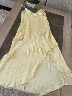 Women's Sleeveless Satin Asymmetrical Maxi A-Line Dress - Wild Fable™ Light Yellow L thumbnail 3