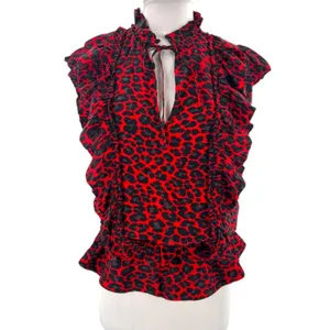 Zadig‎ & Voltaire Tibo Print Leo Ruffle Leopard Cheetah Top red XS thumbnail 4