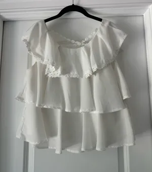 Eri + Ali White Anthropologie Ruffle Blouse thumbnail 1