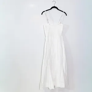 Free People Lilah Cotton Poplin Pleated Straight Line Tube Midi Dress White S thumbnail 4