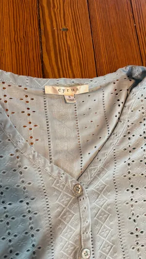 Cyrus Light Blue Eyelet Button-Down Top thumbnail 2