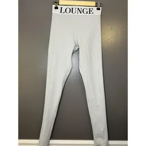 Lounge Leggings Womens Medium White Logo Waist Stretch Ankle Pants Gym Athletic thumbnail 2