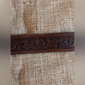Justin Boots Brown Tooled Cowhide Leather Concho Coin Belt Silver Buckle western 32 in thumbnail 10