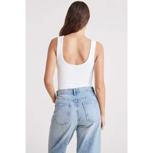 [Nuuds] White Ribbed Knit Scoop Neck Sleeveless Tank Bodysuit Top Size Medium M thumbnail 2