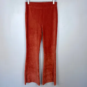 Aerie Groove On Velour Pants Flared Leggings Burnt Orange Cinnabar Size Medium thumbnail 2