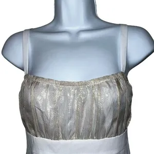 CACHE White With Gold Metallic Ruched Sheer Illusion Tank Cami‎ Top NWOT Siz thumbnail 3