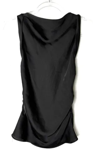 ZARA Black Satin Ruched High Neck Sleeveless Blouse 100% Polyester Womens Small thumbnail 1