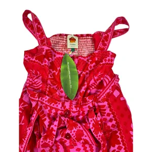 NWT Farm Rio Jungle Scarf Red Pink Linen Blend Romper Button Front Sleeveless M thumbnail 4