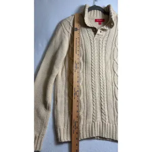 Guess Los Angeles Womens Cream Cable Knit Mock Neck Button Sweater Size M thumbnail 9