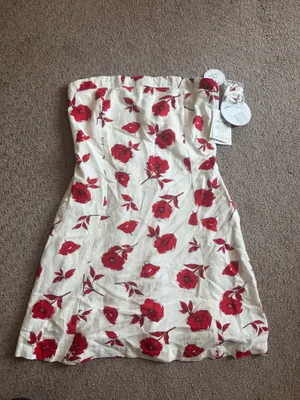 Marshalls Red and white floral strapless mini dress thumbnail 3