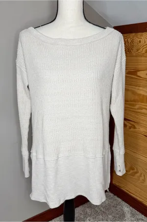 American Eagle Oversized Waffle Knit Long Sleeve Sweater Small Oatmeal Beige Tan thumbnail 1