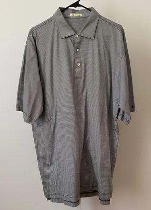 Peter Millar XL Black White‎ Striped Polo Shirt Double Mercerized Cotton Golf thumbnail 1