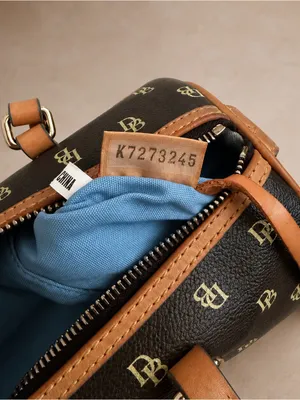 Dooney Bourke Y2K Signature Monogram Barrel Shoulder Bag Dark Brown Leather Trim thumbnail 6