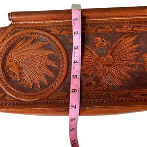 Vintage Abtik Hand-tooled Mayan Print Leather Clutch thumbnail 13
