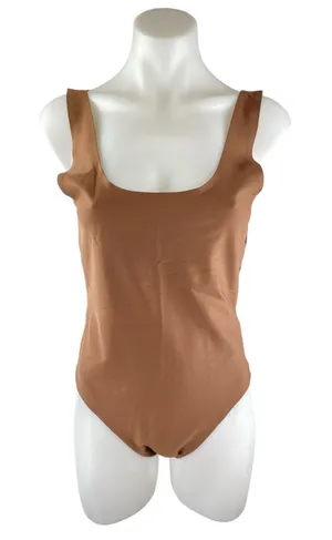 Parade Womens Tan Brown Sleeveless Scoop Neck One Piece Bodysuit Tank Top Size L thumbnail 1