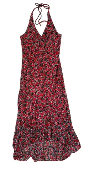 City Triangles Y2K Dainty Floral V-Neck Halter High Low Midi Dress Red Black Size thumbnail 1