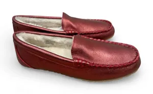 NEW CLARKS Faux‎ Fur Moccasin Slippers size 9 Metallic Red thumbnail 1
