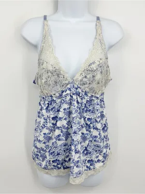 Laura Ashley Blue Floral Lace V Neck Camisole Top Size Large Fairy thumbnail 8
