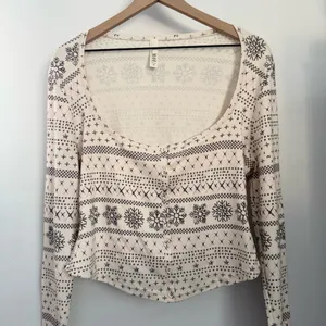 Skims 3X Fair Isle Cream Pointelle Henley Pajama Top Snowflakes Winter Holiday thumbnail 4