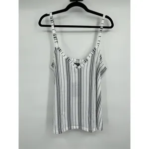 Laura Ashley Striped Tank Top Cami Sleeveless White Gray Womens Size XL NEW thumbnail 7