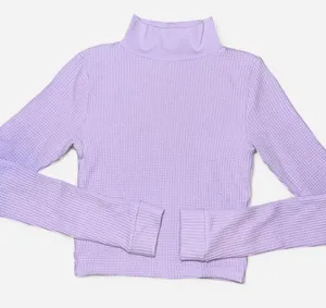 Aerie Lavender Purple Ribbed Knit Cropped Turtleneck Long Sleeve Shirt thumbnail 1