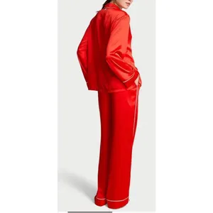 Victoria’s Secret signature satin long sleeve red pajamas set size medium NEW thumbnail 2