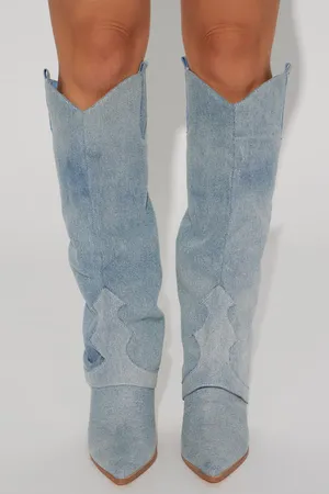 Blue Denim Knee High Cowboy Boots Size 8.5 thumbnail 4