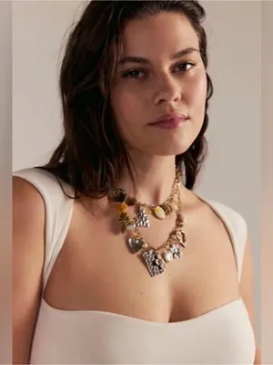 HTF Free People Maxamillion Charm Necklace Gold Silver Yellow ~ SOLD OUT! thumbnail 2
