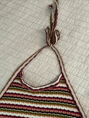 American Eagle retro multi color striped cotton halter top L thumbnail 2