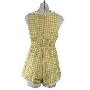 Sky to Moon Gingham Check Plaid Boat Neck Sleeveless Mini Tank Jumpsuit Romper M thumbnail 4