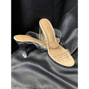 Dream‎ Pairs Clear Strap Block Heel Slide Sandals Nude Beige Size 8 like 9 thumbnail 6