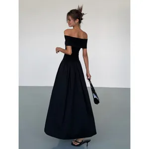 Commense Frenchy Solid Off Shoulder Elegant Minimalist Black Maxi Dress NWT S thumbnail 4