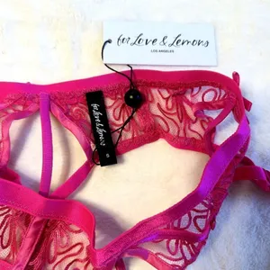 NWT For Love & Lemons Fuchsia Pink Lace Garter Belt - Small thumbnail 3
